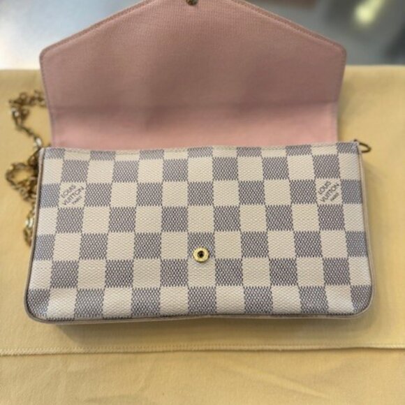 Louis Vuitton Damier Azul Pochette Felicie Chain Wallet in Rose Ballerine - Picture 6 of 16